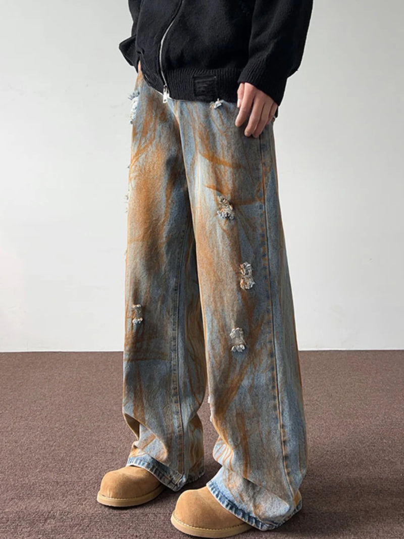 Calça Jeans desgastado tie-dye